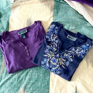 (2) Karen Scott Womens Tops- Blue & Purple